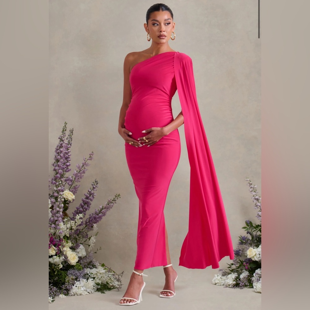 Club London Hot Pink Maternity Dress US size 8 fits medium/large